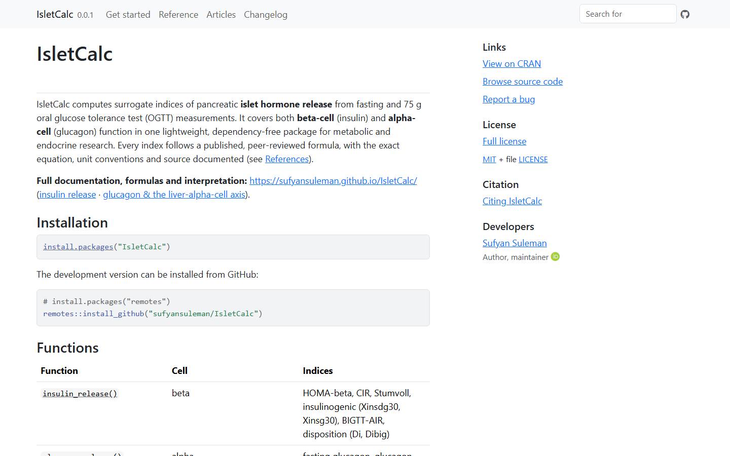 IsletCalc documentation site screenshot