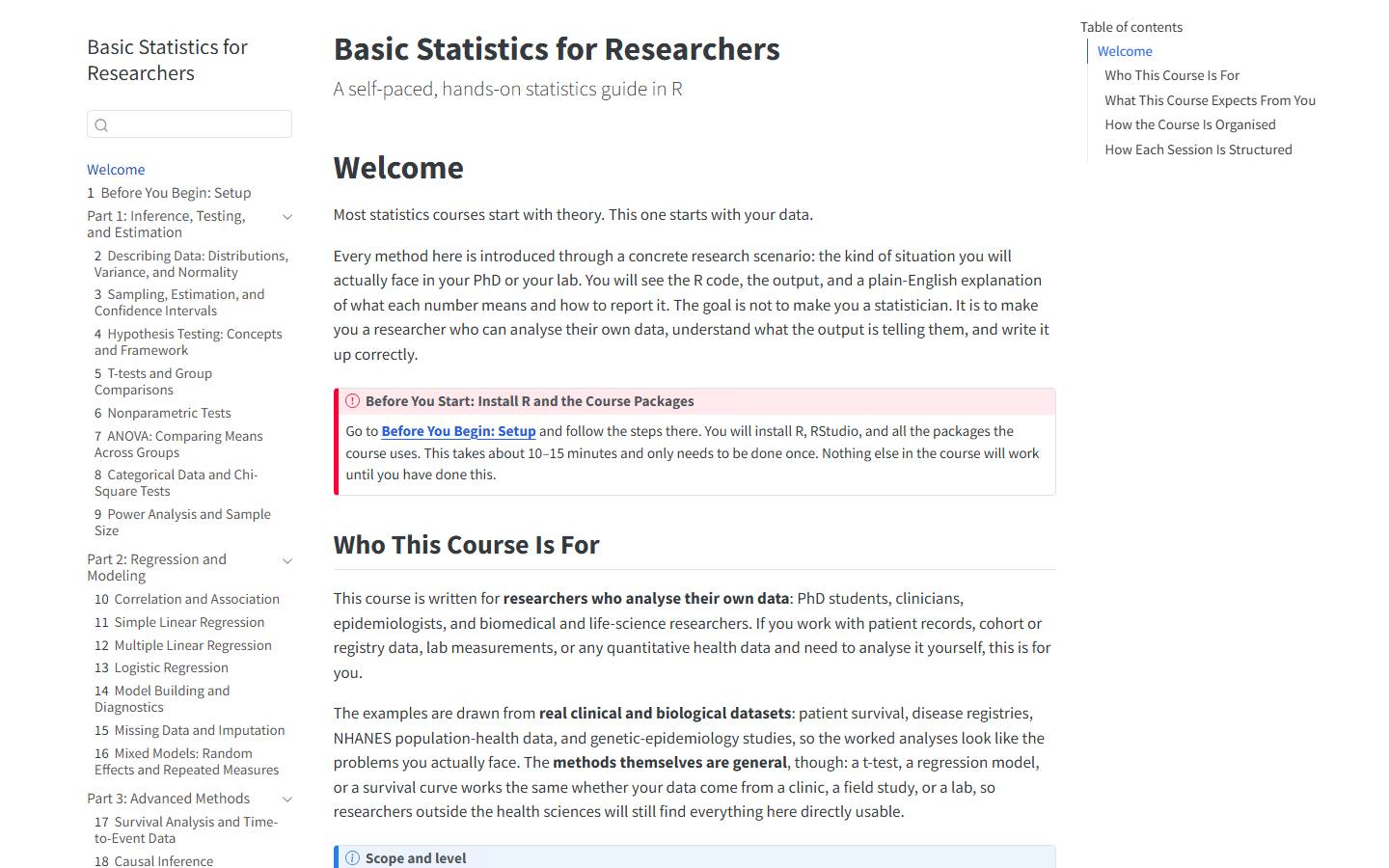 Basic Statistics course site screenshot