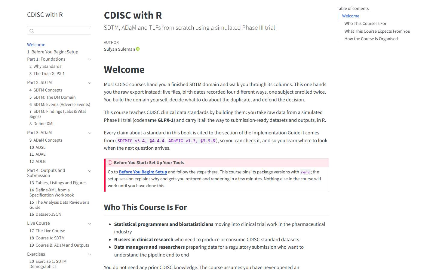 CDISC with R course site screenshot